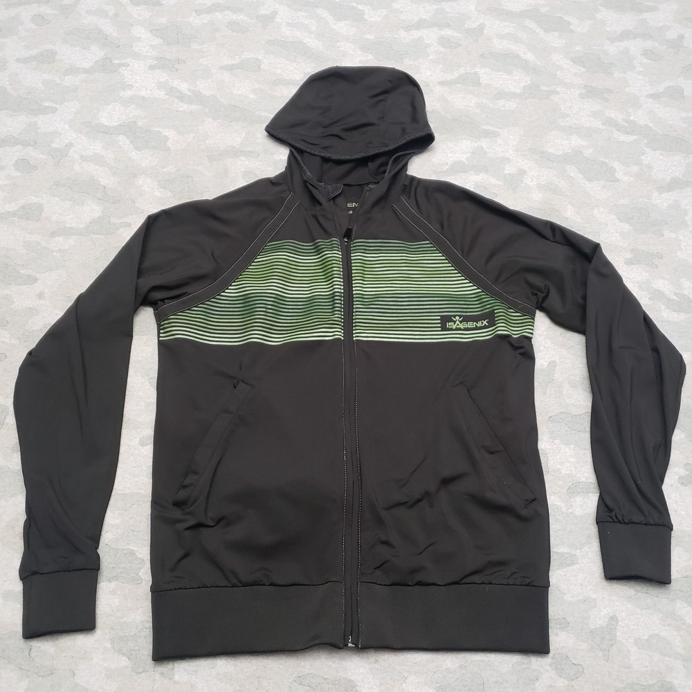 Isagenix Jacket Mens Small Black Full Zip Hooded Pockets Long Sleeve